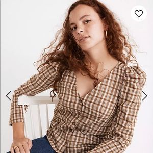 Madewell size 8 brown plaid button up shirt